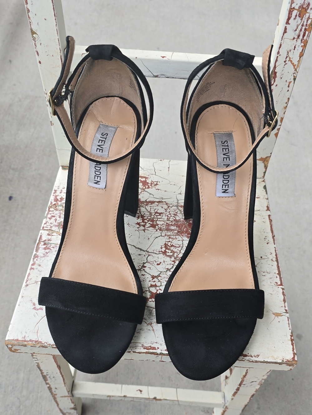 Steve Madden Carrson Black Suede Ankle Strap Block Heels 9M